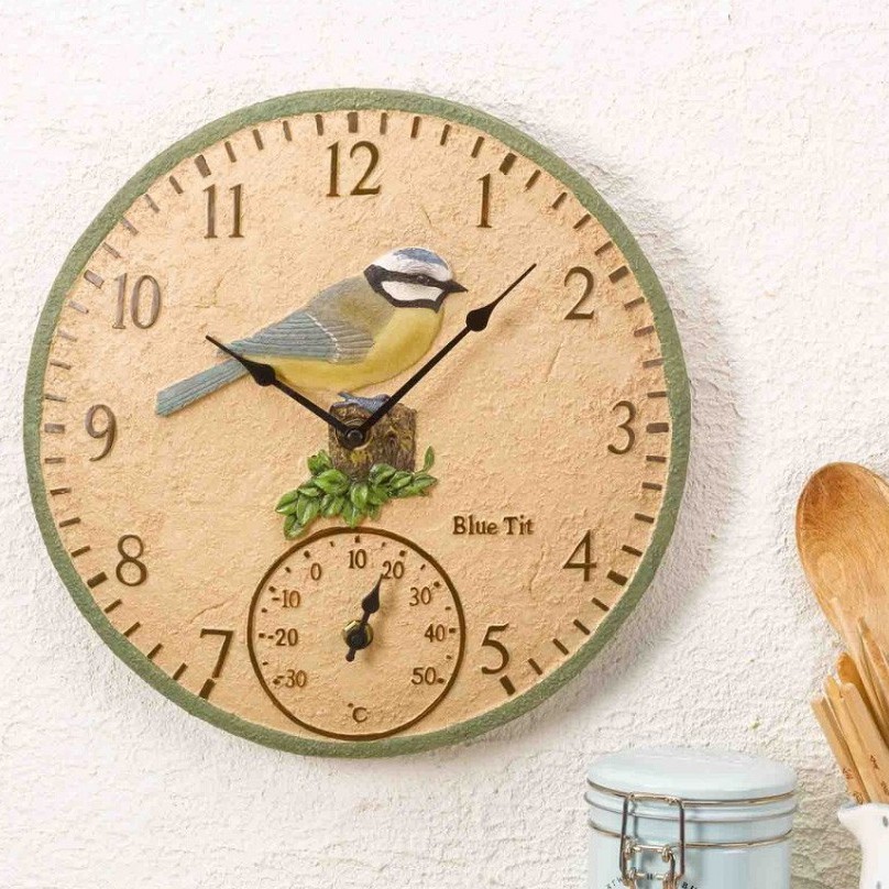 Smart Garden Blue Tit Wall Clock & Thermometer 12''