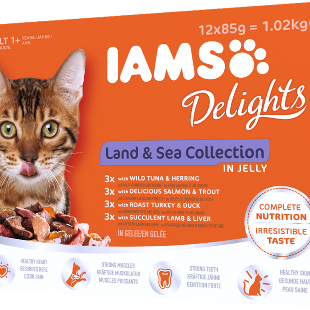 Iams Delights Cat Food Pouches - Land And Sea Collection In Jelly 12x85g