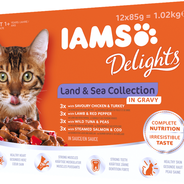 Iams Delights Cat Food Pouches - Land And Sea Collection (In Gravy) 12x85g 