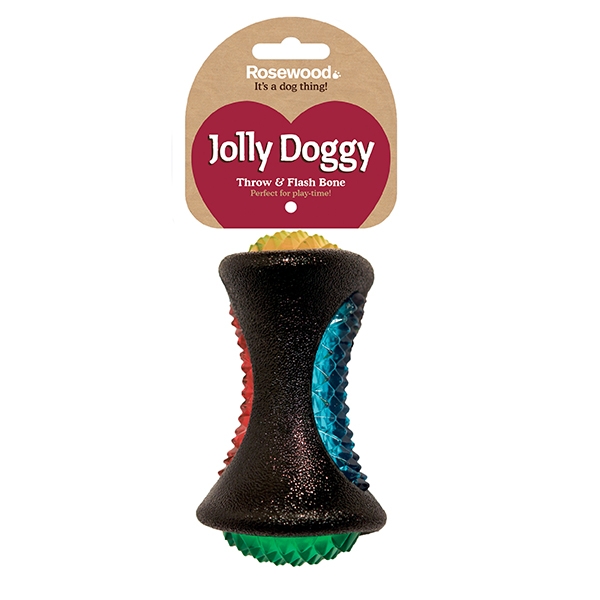 Jolly Doggy Throw & Flash Bone Dog Toy