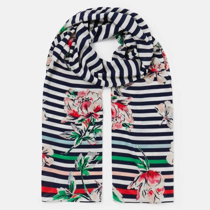 Joules Conway Printed Scarf - Blue Stripe Floral