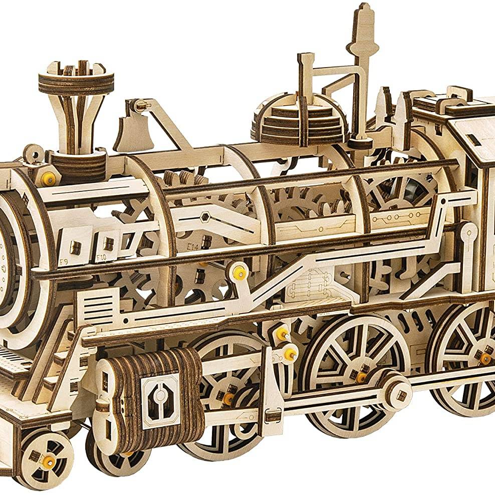 3D Puzzle Steam Train Wooden Model Kits - Mechanical Jigsaw Gear Drive Locomotive