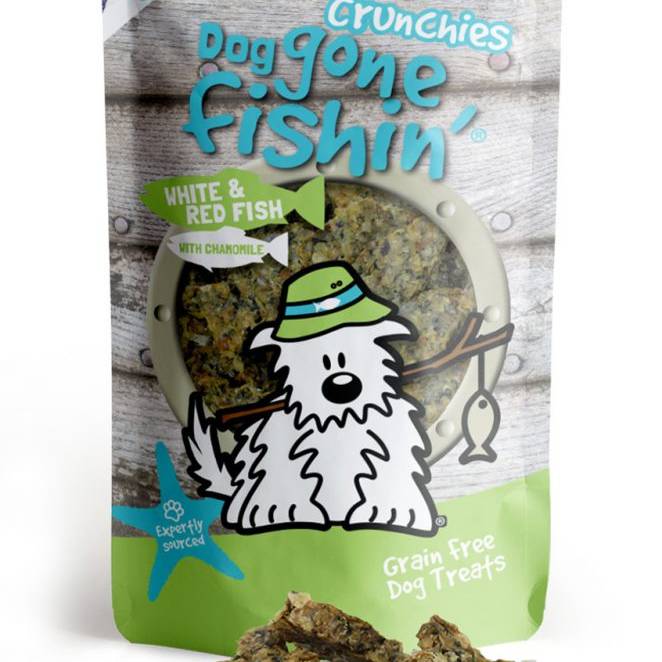 Dog Gone Fishin' White & Red fish with Chamomile Crunchies 75g 