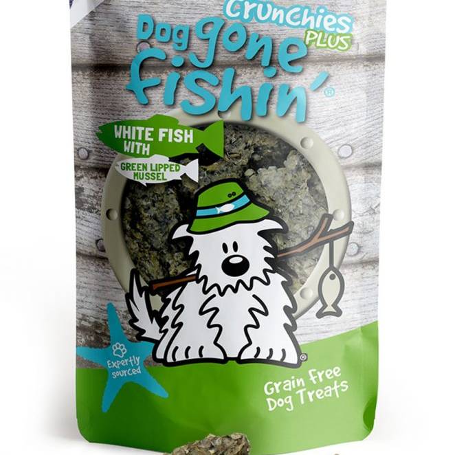 Dog Gone Fishin' White fish with Green Lipped Mussel Crunchies PLUS 75g 