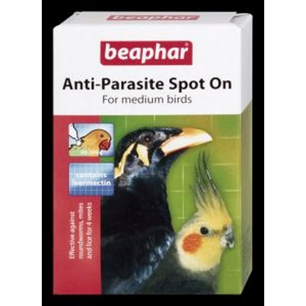 Beaphar Anti Parasite Spot-On - Medium (parakeet/mynah) 2 x 25ug pipettes