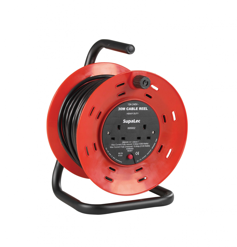 SupaLec 30 Metre 13 Amp Extension Reel - 2 plug