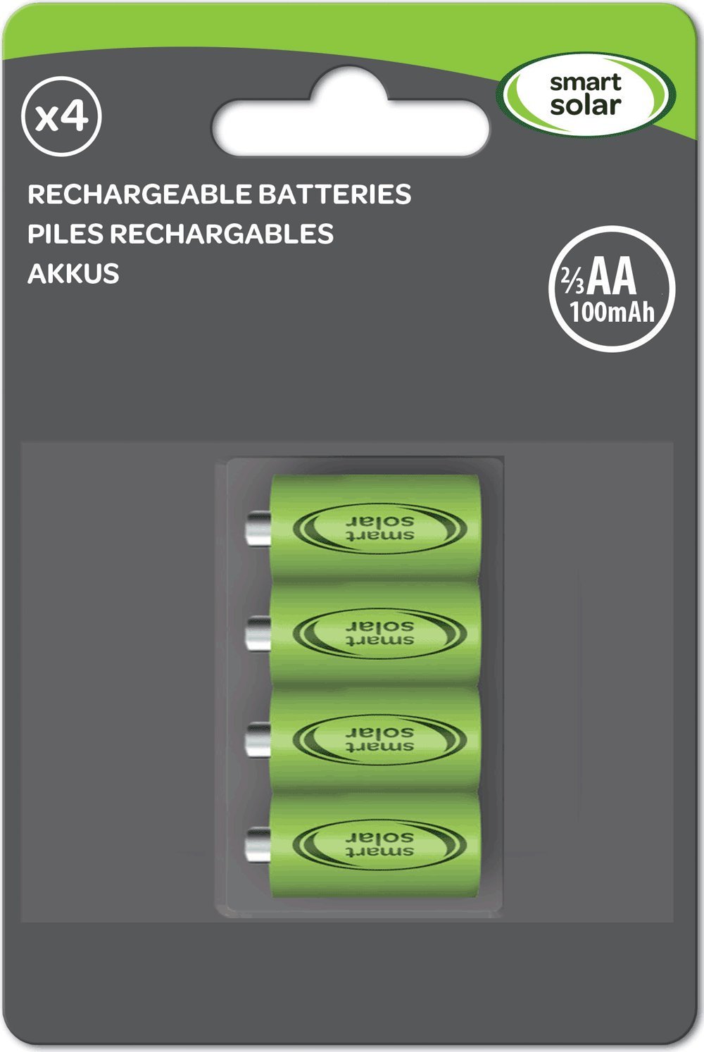 Smart Solar 2/3 AA Rechargeable Batteries 200mAh (4pk)