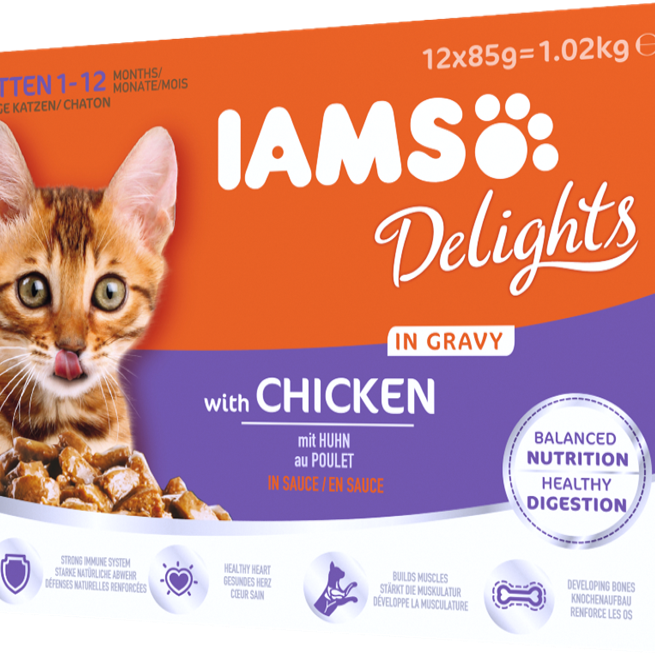 Iams Delights Cat Food Pouches - Kitten (Chicken In Gravy) 12x85g