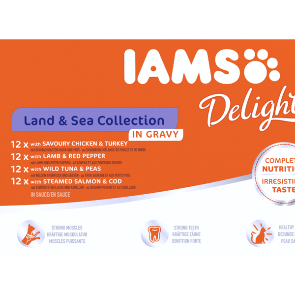 Iams Delights Cat Food Pouches - Land & Sea (In Gravy) 48x85g