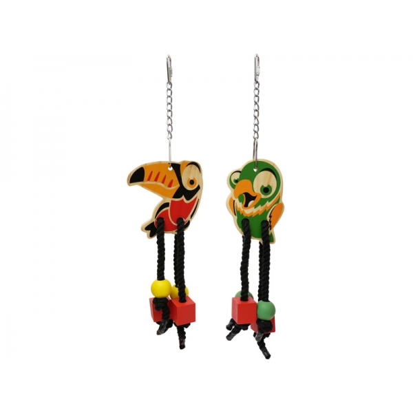 Rosewood Metal, Rope & Wooden Parrot Toys Woodies Birdy Danglers
