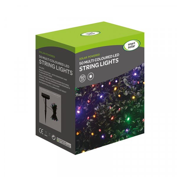 Smart Garden 50 Solar LED String Lights - Multi Coloured