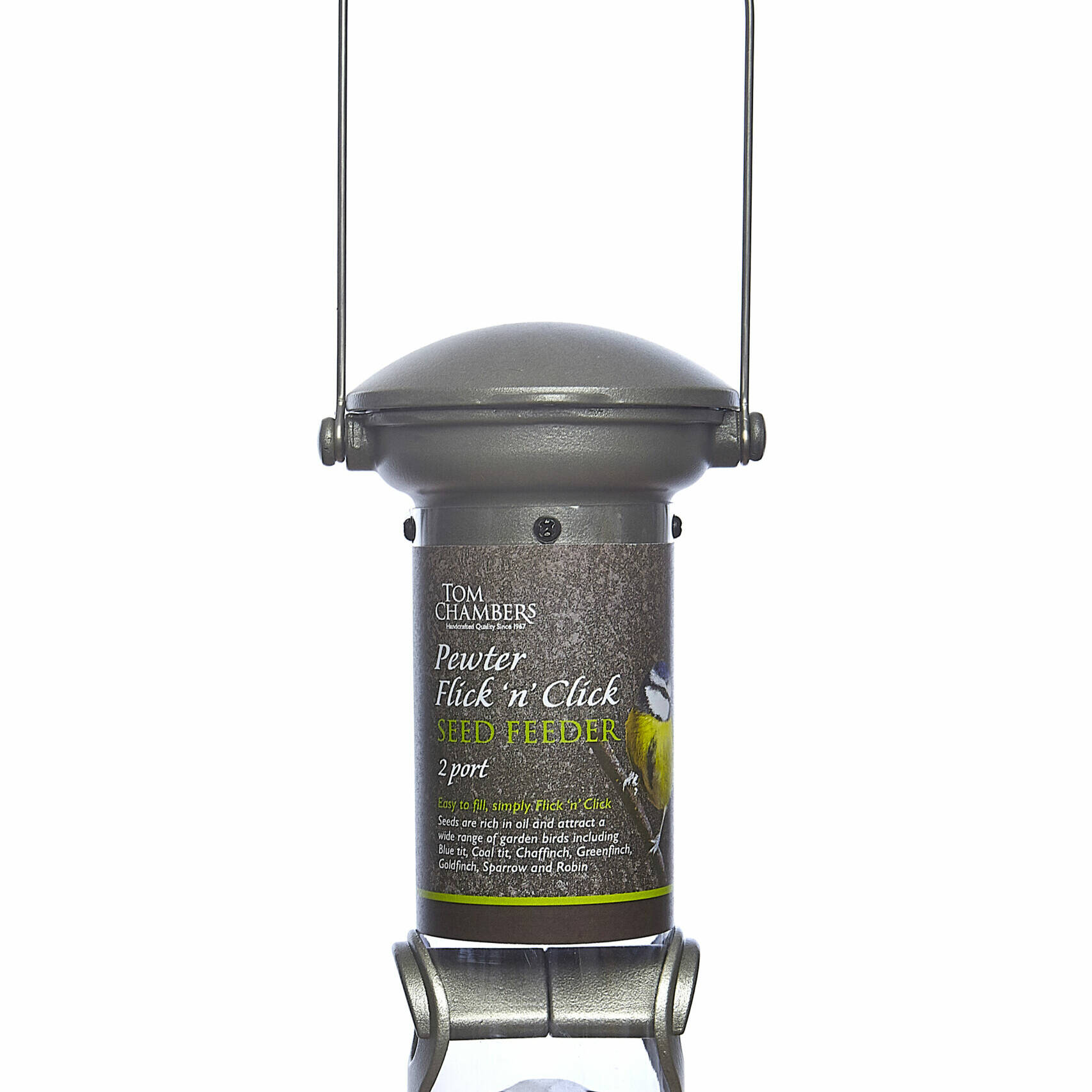 Tom chambers Pewter Flick 'n' Click Seed Feeder - 2 port