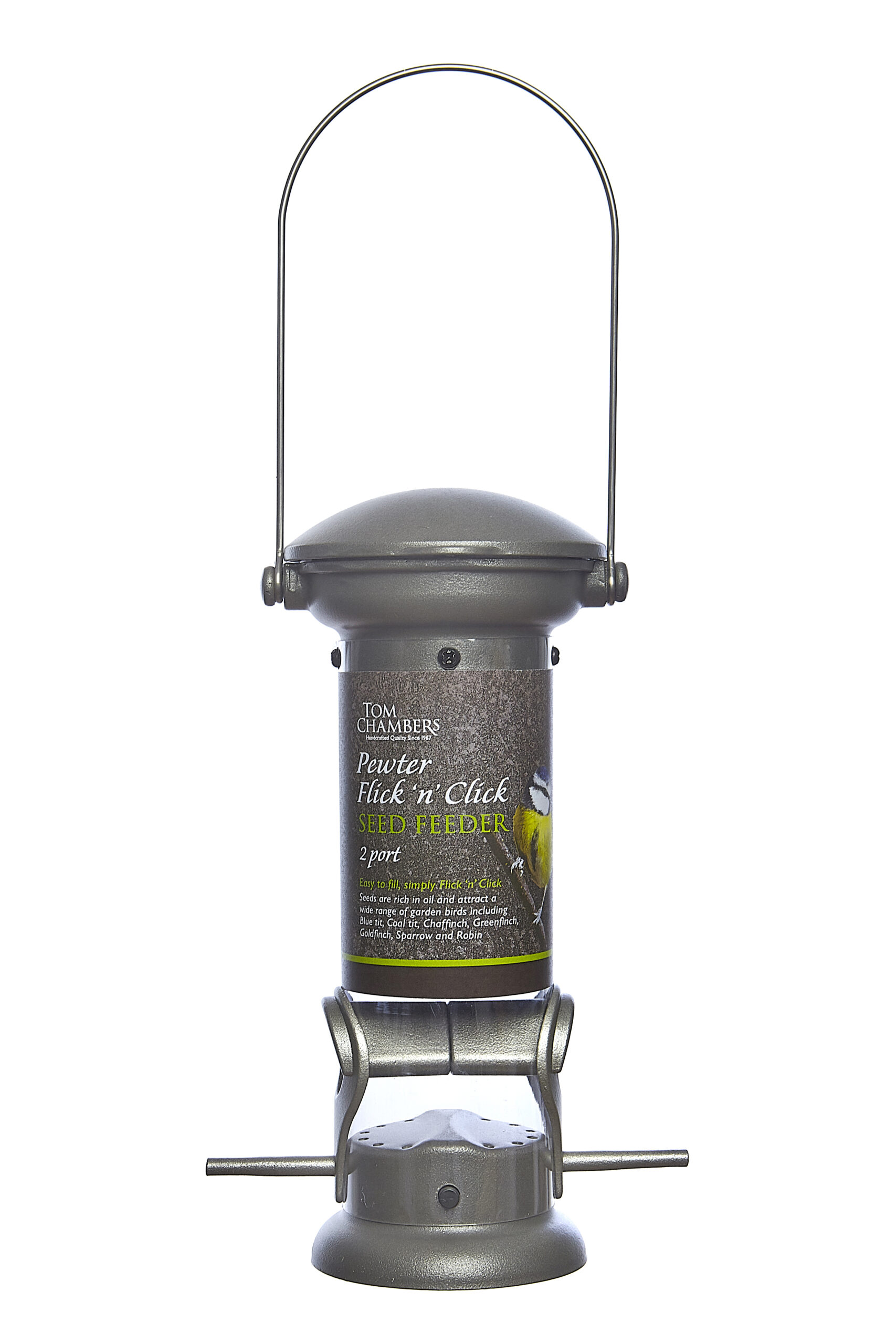 Tom chambers Pewter Flick 'n' Click Seed Feeder - 2 port