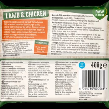 Natures Menu Dog Raw Frozen Minced Meats Lamb & Chicken 400g