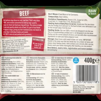 Natures Menu Dog Raw Frozen Minced Meats All Beef 400g