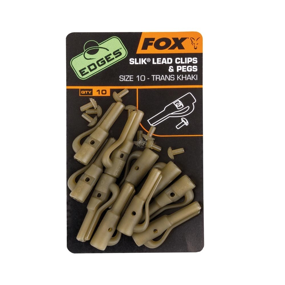 Fox Edges Sz 10 Slik Lead Clip + Pegs Khaki
