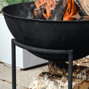 Ivyline Outdoor Cast Iron Firebowl on Stand in Black Iron H57.5cmW55cm