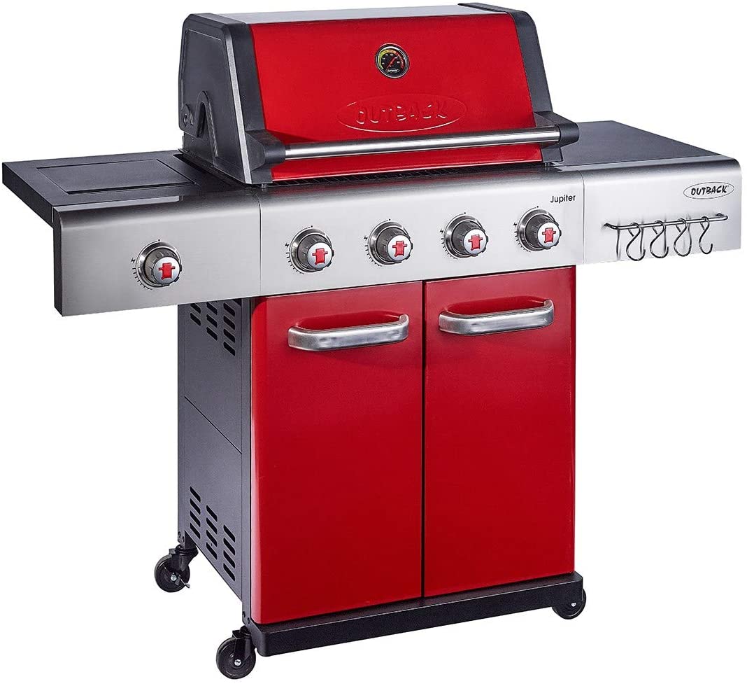 Outback Jupiter 4 Burner Hybrid - Red with Chopping Board