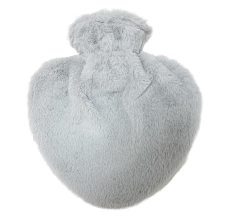 AROMA HOME FAUX FUR 1L HEART HOT WATER BOTTLE - GREY