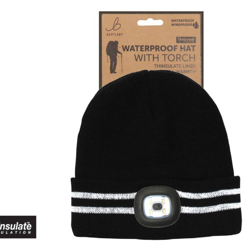 MENS WATERPROOF HAT WITH 2 REFLECTIVE STRIPES & LED LIGHT