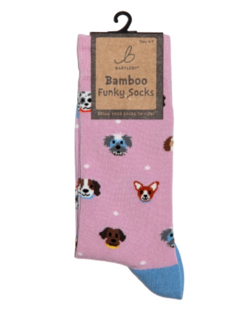 LADIES FUNKY BAMBOO SOCKS - PERFECT PUPPIES, SIZE 4-7