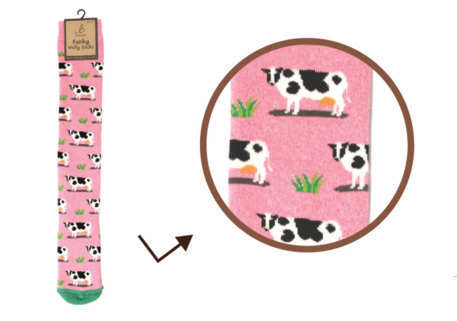 FUNKY WELLY SOCKS - GRAZING COW