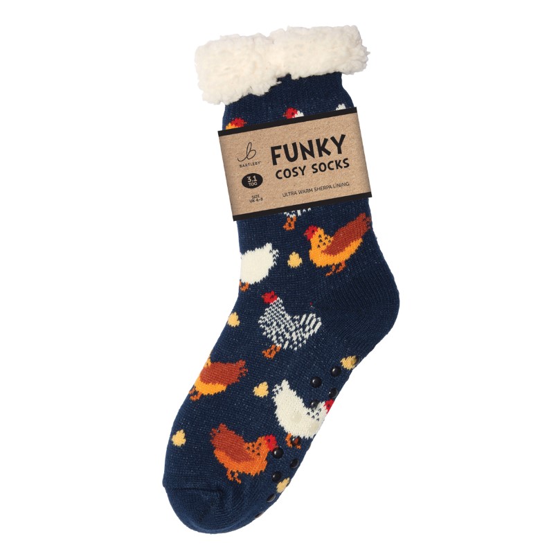 LADIES SHERPA SOCKS - COLOURFUL CHICKENS