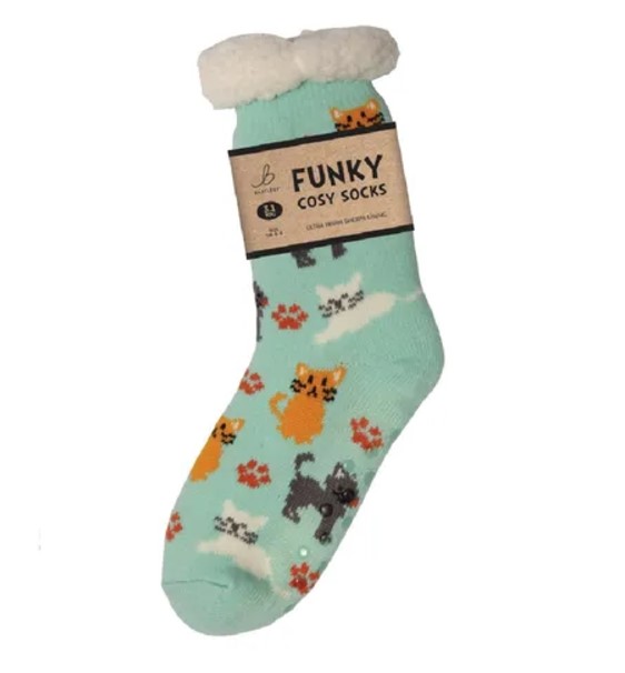 LADIES SHERPA SOCKS - CRAZY CATS