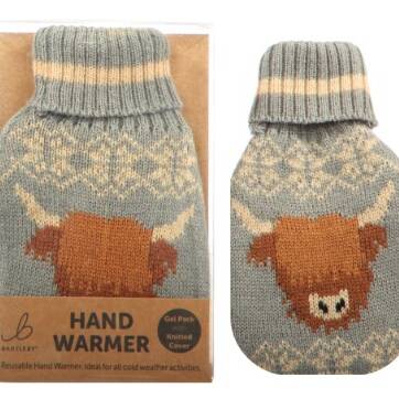 HAND WARMER - KNITTED COVER - HIGHLAND COW