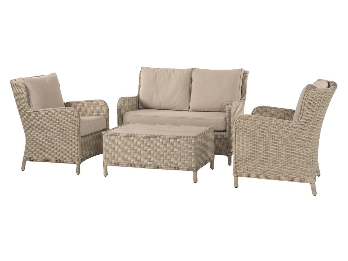 PENZANCE 2 SEAT SOFA, 2X ARMCHAIRS & COFFEE TABLE - SANDSTONE